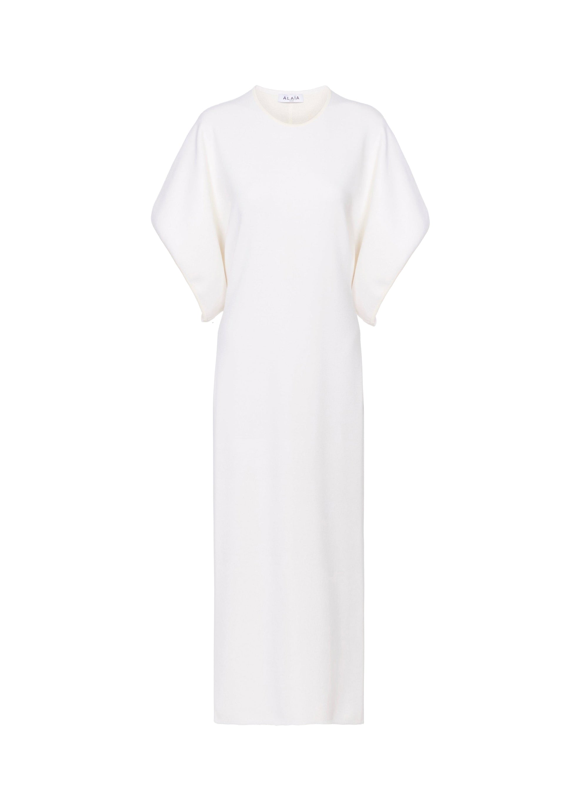 Robe cintre à manches courtes en soie et laine - Blanc