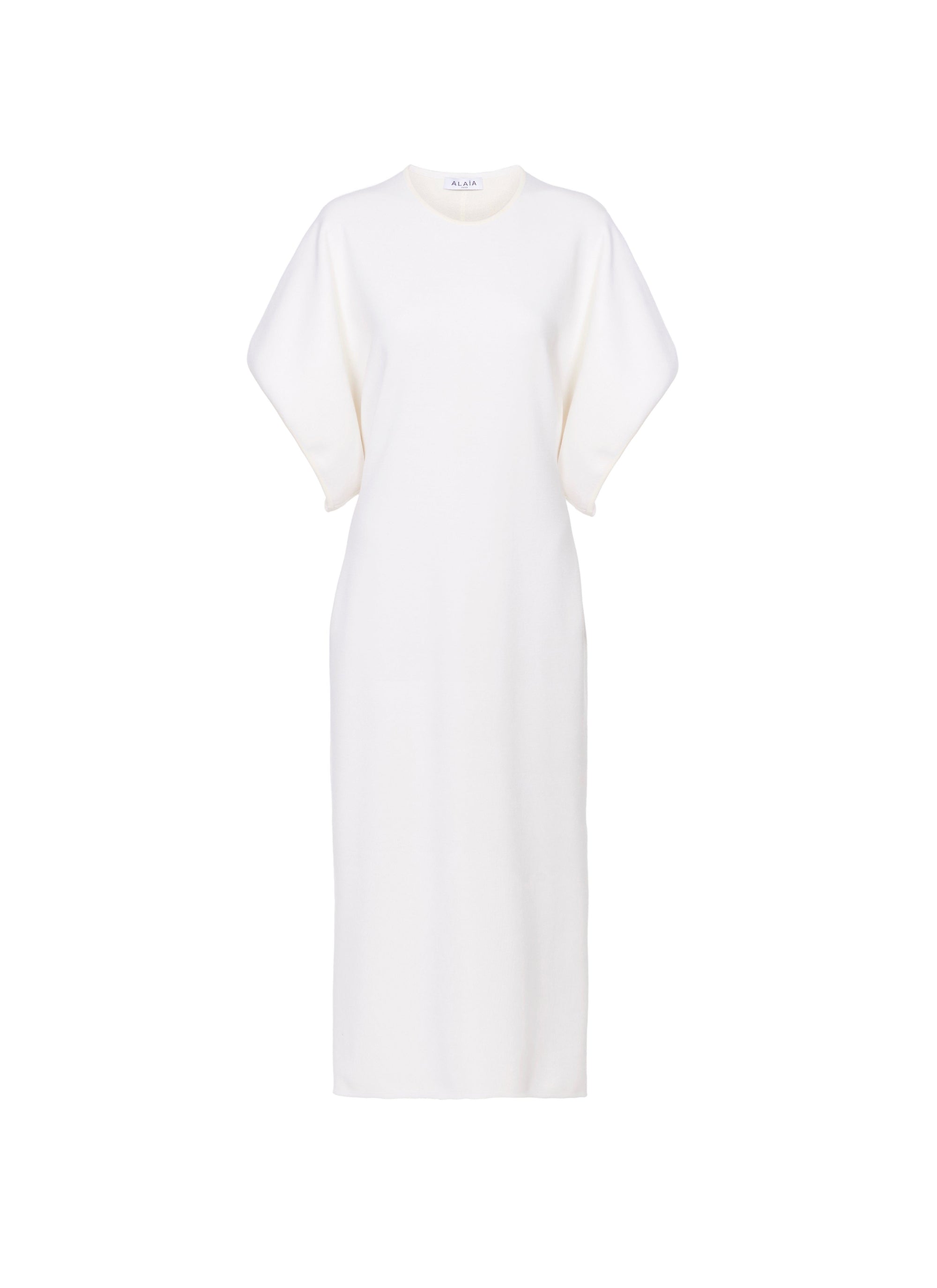 Short-sleeved silk hanger dress - White
