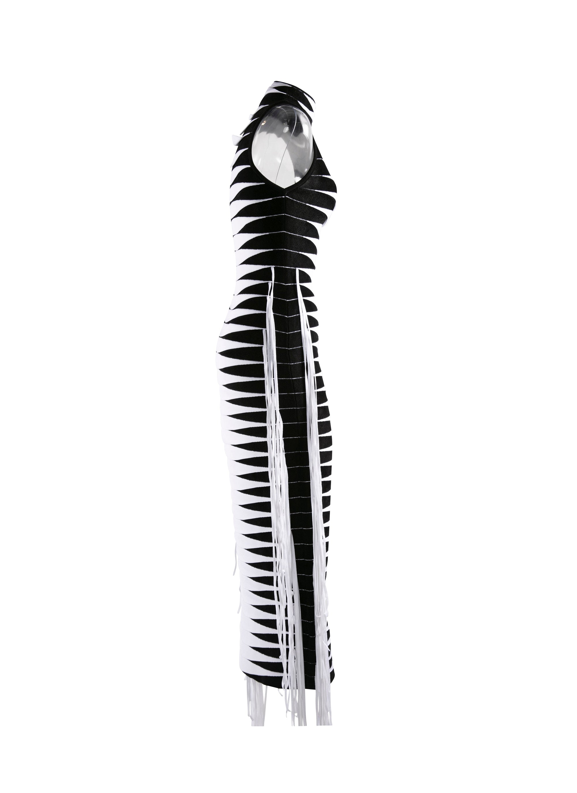 Robe à col haut en maille velours - Noir & Blanc