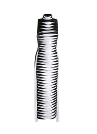 Robe à col haut en maille velours - Noir & Blanc