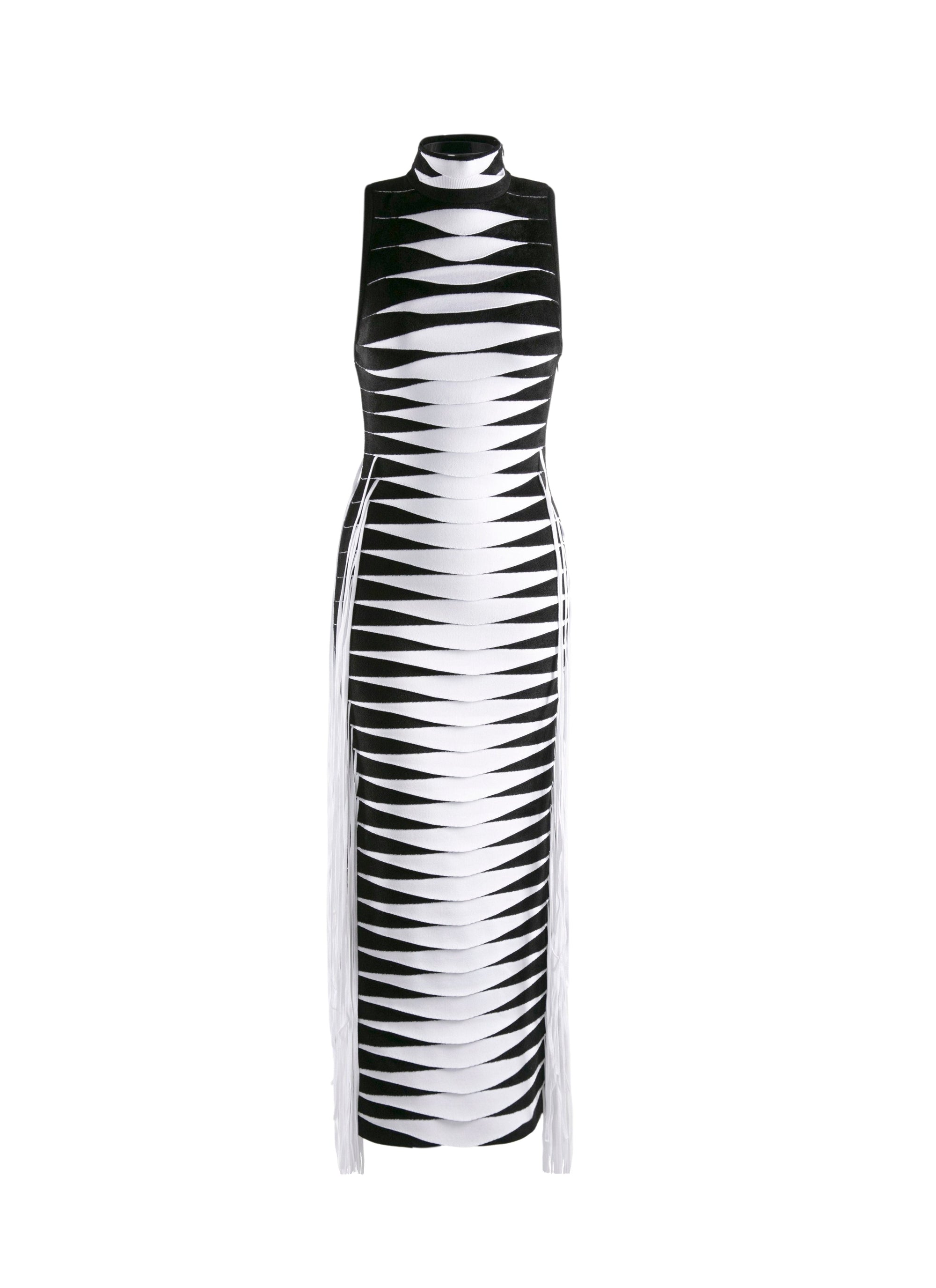 Robe à col haut en maille velours - Noir & Blanc