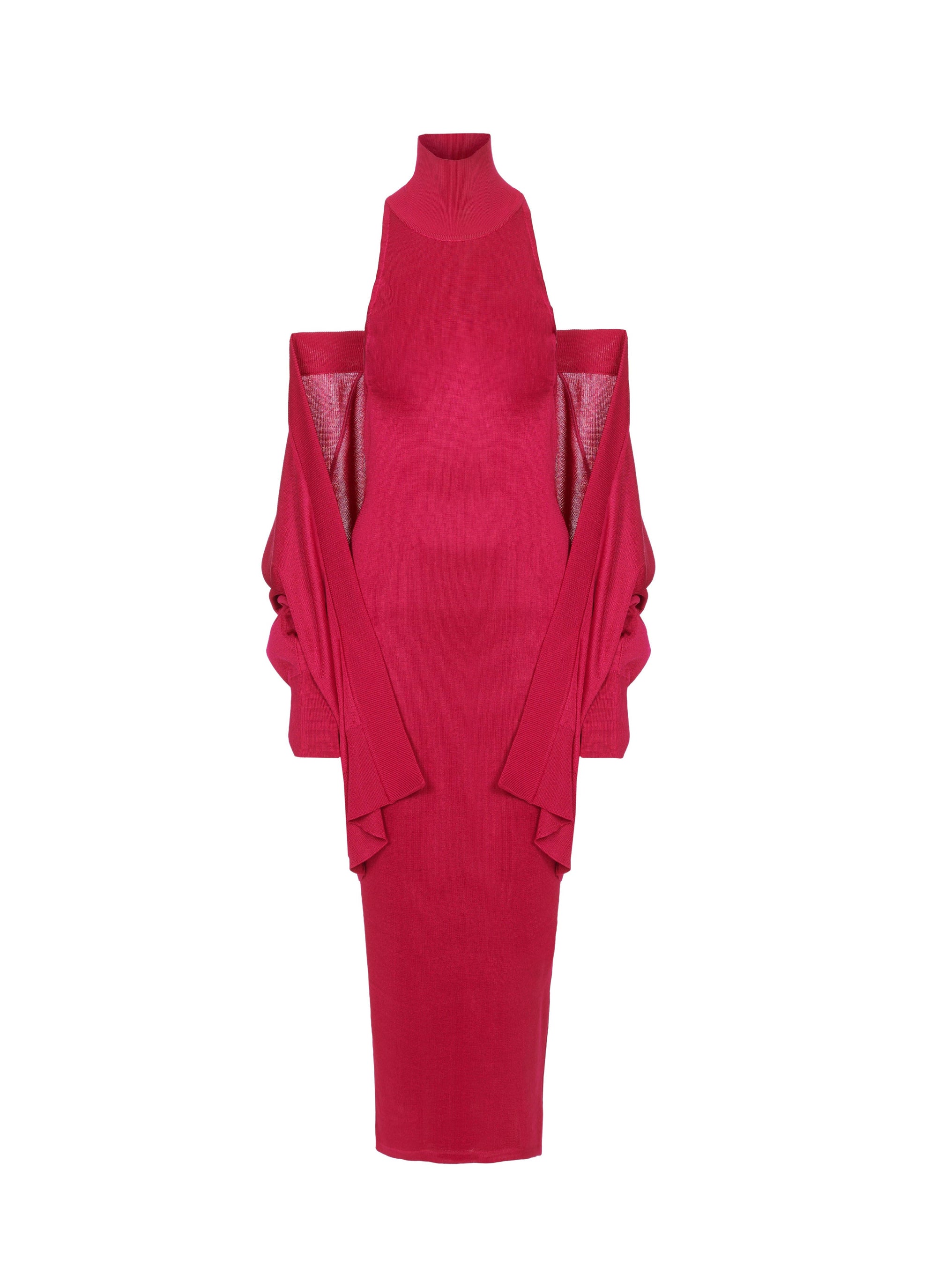 Robe longue avec cardigan oversize attaché au dos - Fuchsia