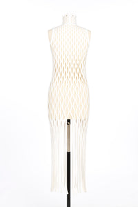 Robe longue filets sans manches à franges - Naturel
