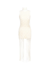 Robe longue filets sans manches à franges - Naturel