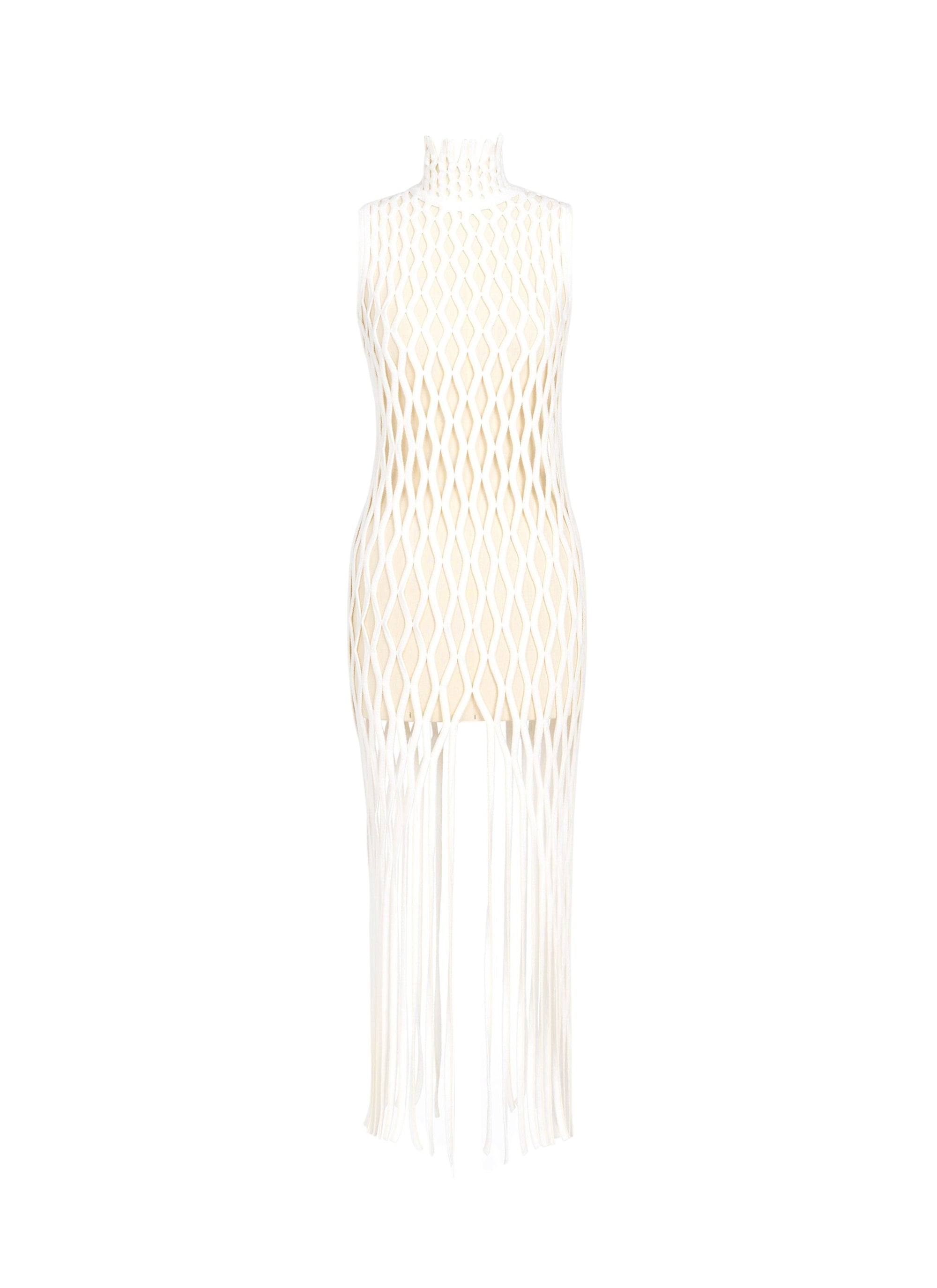 Robe longue filets sans manches à franges - Naturel