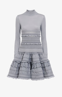 Wool crinoline dress with high collar - Light grey