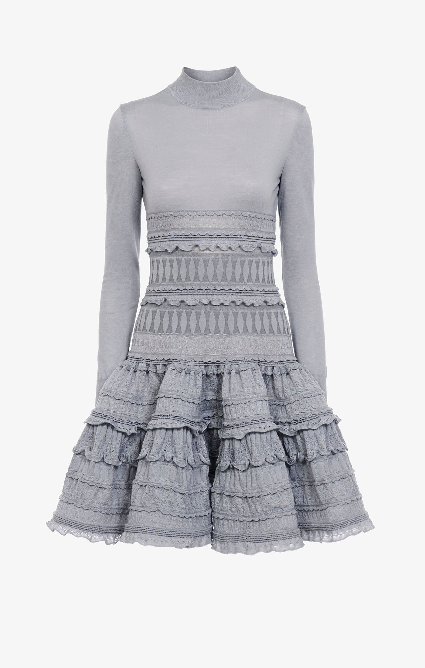 Wool crinoline dress with high collar - Light grey