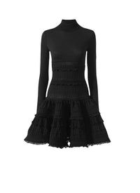 Wool crinoline dress with high collar - Black Alaïa