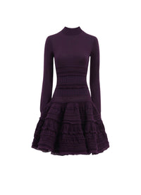 Wool crinoline dress with high collar - Violine
