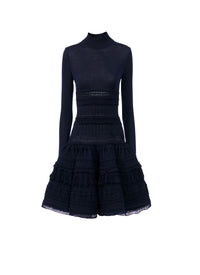 Robe Crinoline en laine à col montant - Marine