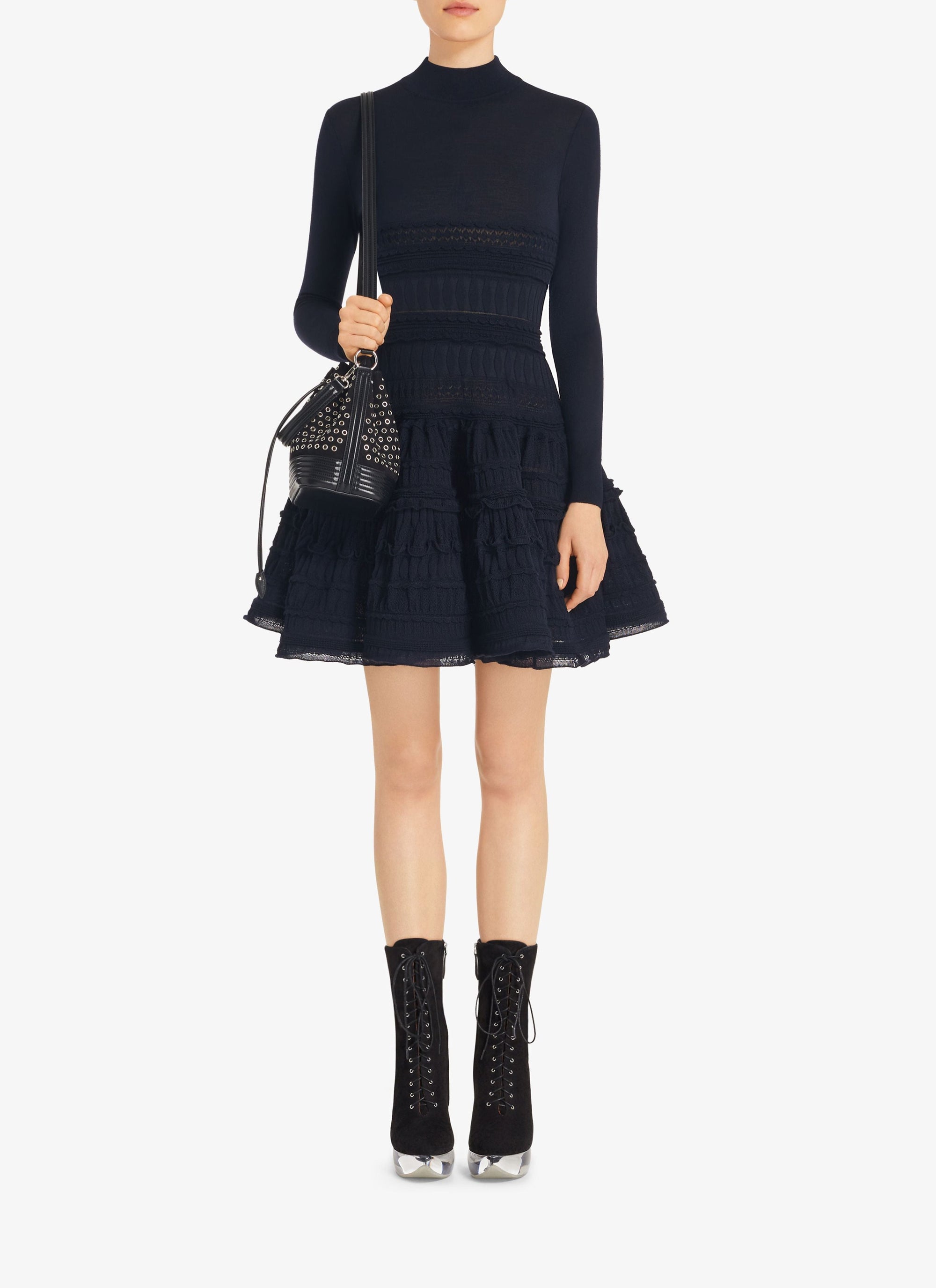 Wool crinoline dress with high collar - Black Alaïa