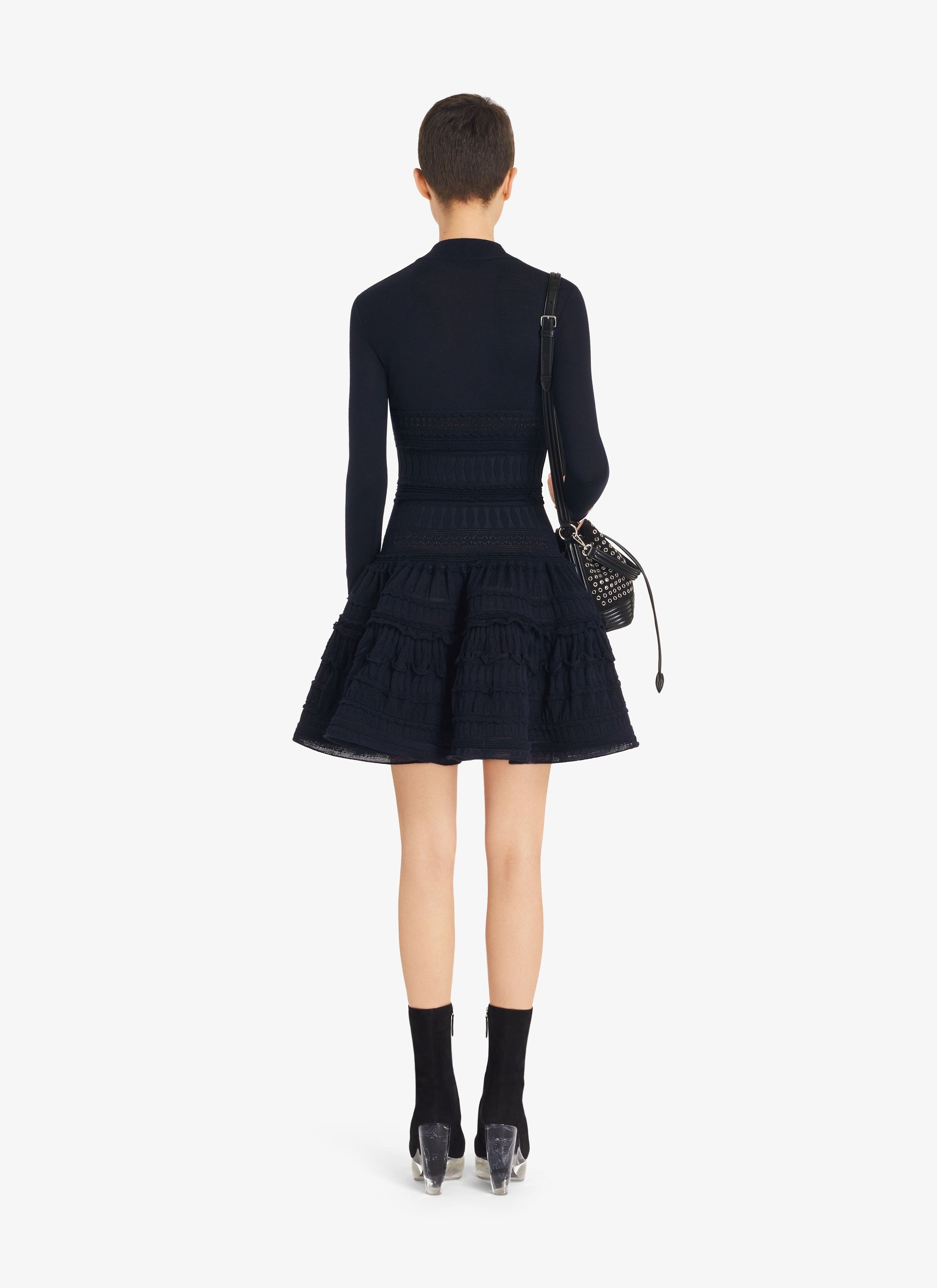 Wool crinoline dress with high collar - Violine