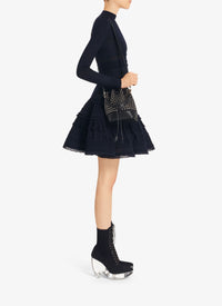 Wool crinoline dress with high collar - Light grey
