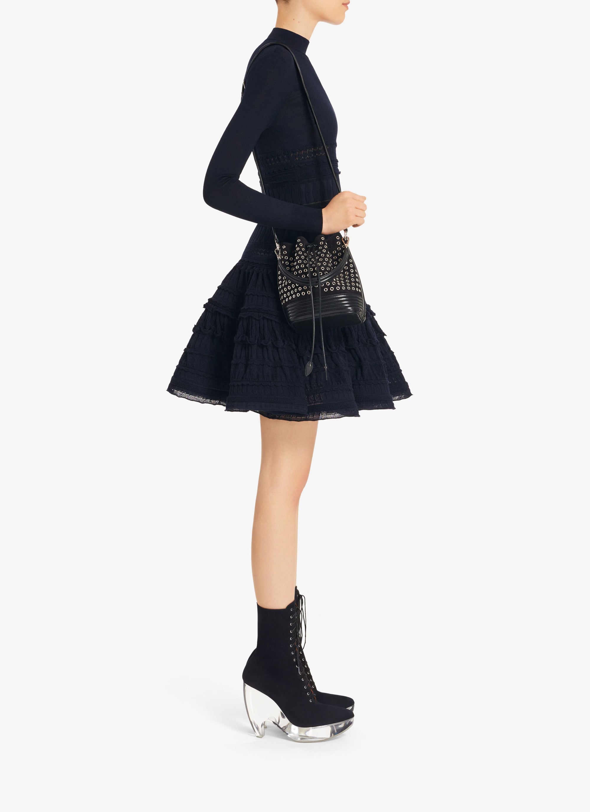 Wool crinoline dress with high collar - Violine