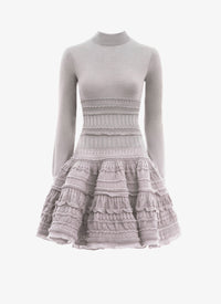 Wool crinoline dress with high collar - Light grey