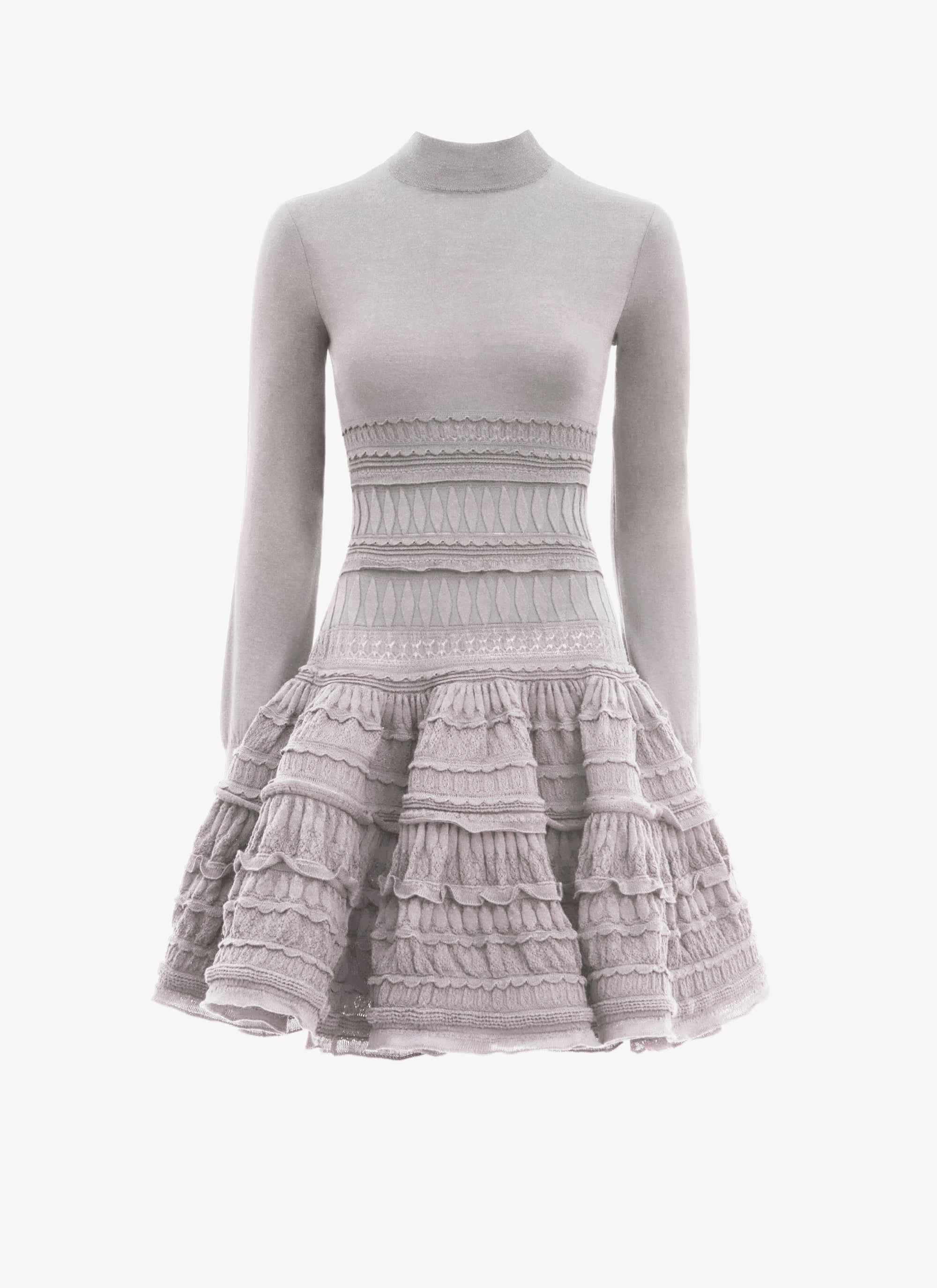 Wool crinoline dress with high collar - Light grey