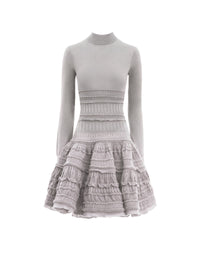 Wool crinoline dress with high collar - Light grey