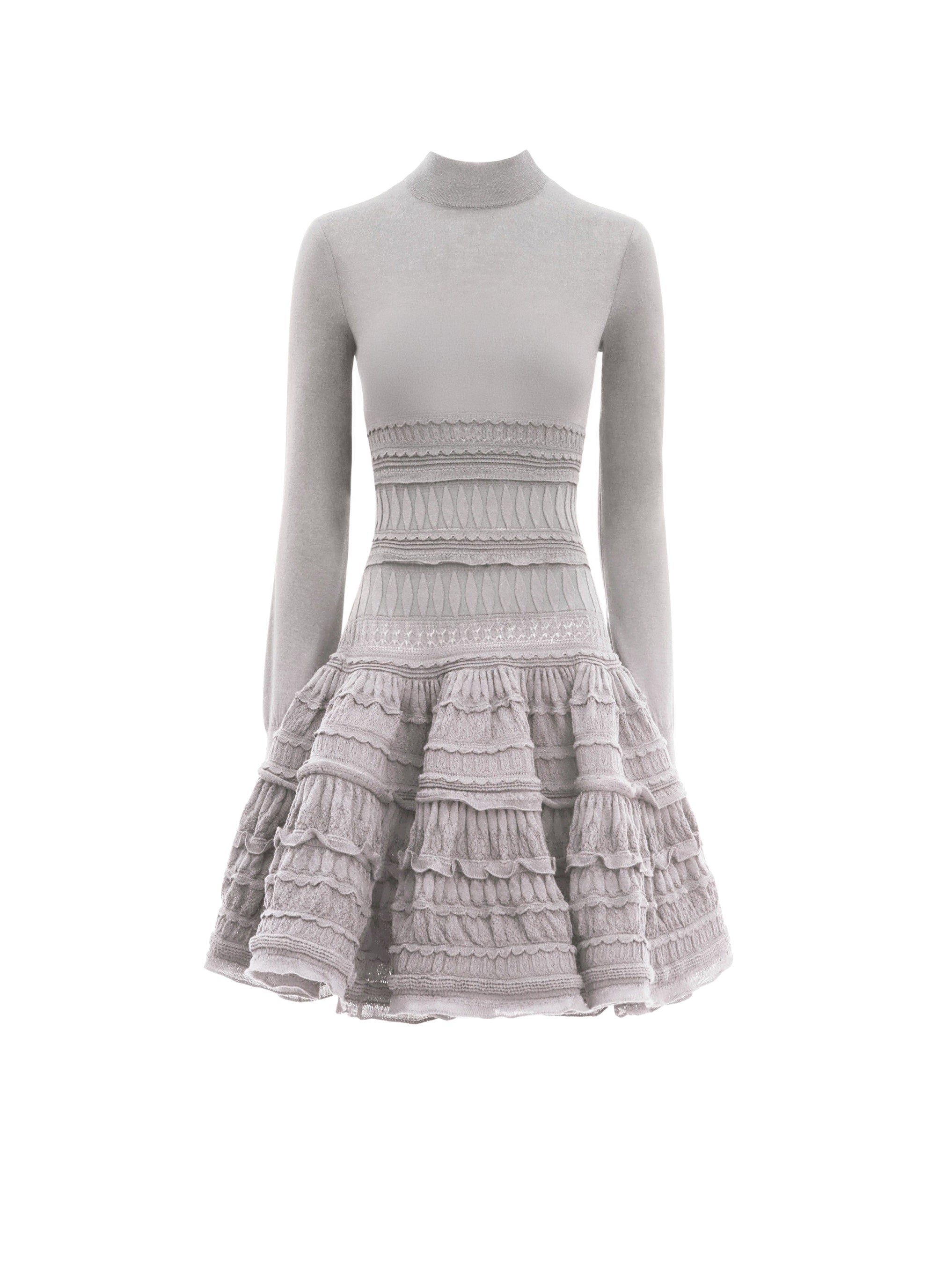 Wool crinoline dress with high collar - Light grey