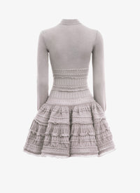 Wool crinoline dress with high collar - Light grey