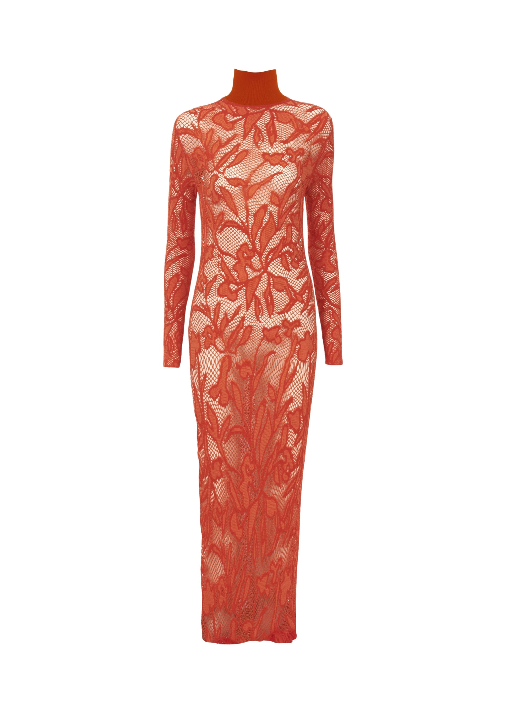 Robe longue en dentelle stretch - Orange foncé