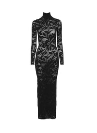 Robe longue en dentelle stretch - Noir Alaïa