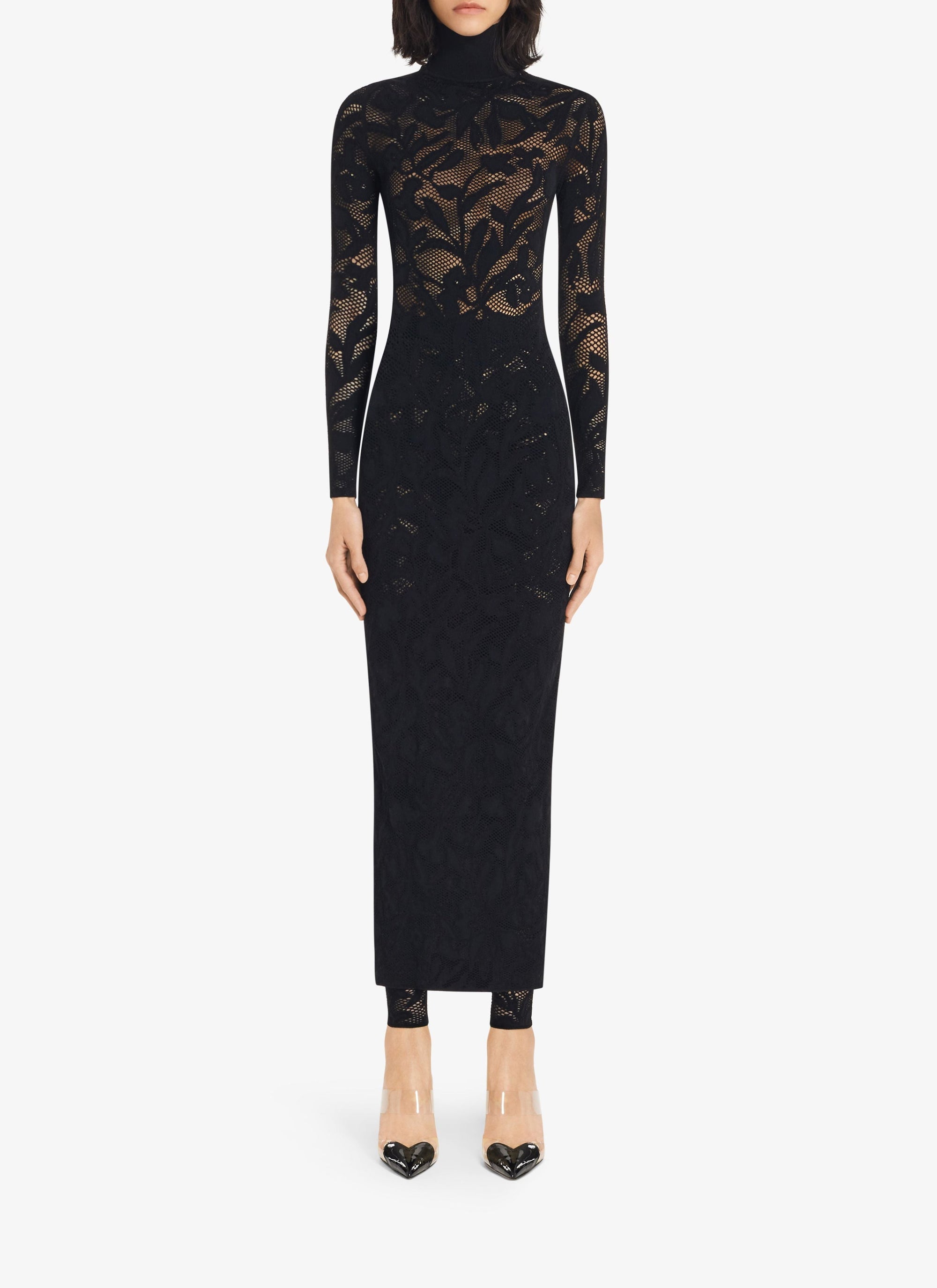 Robe longue en dentelle stretch - Noir Alaïa