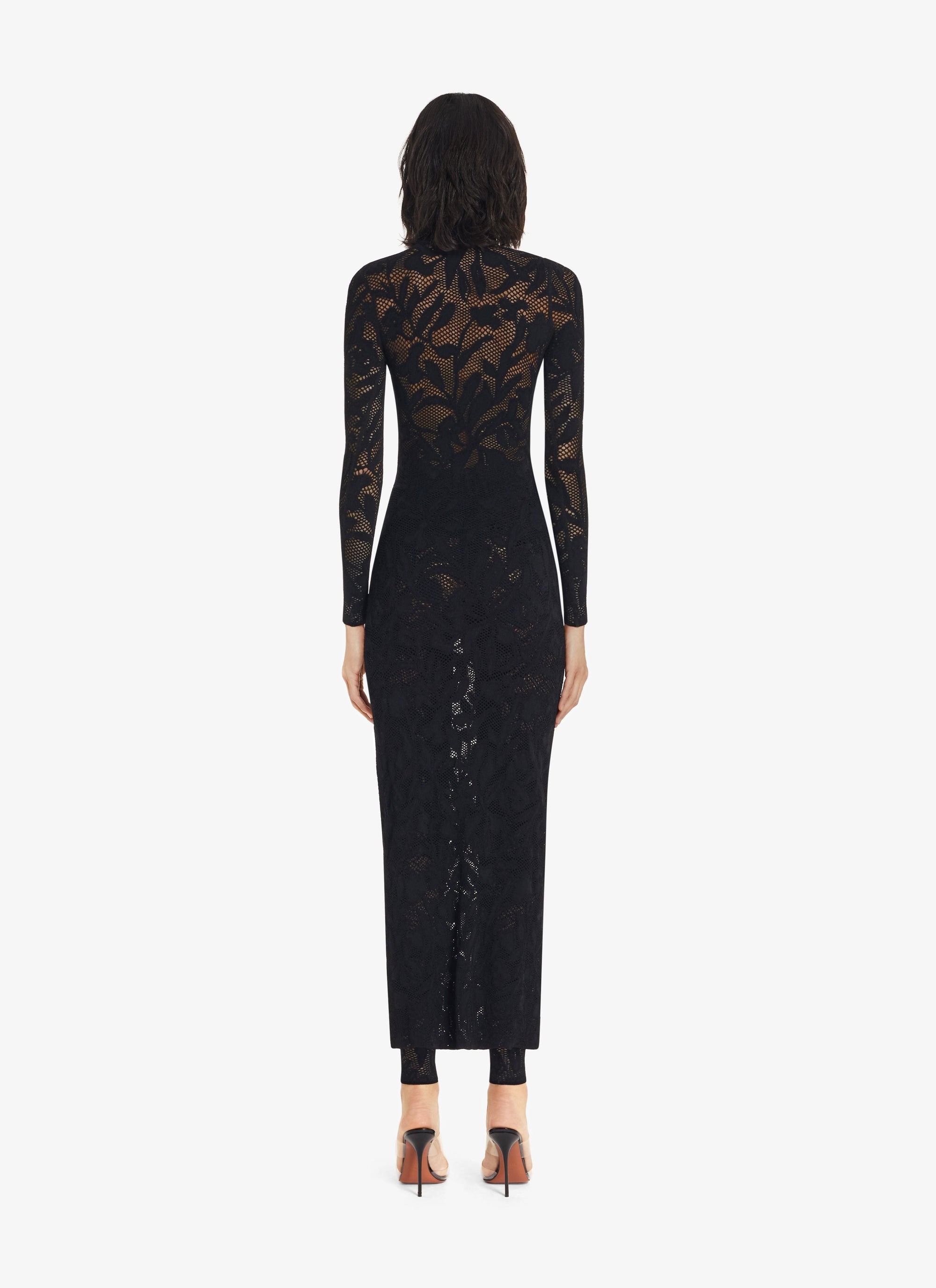 Robe longue en dentelle stretch - Noir Alaïa