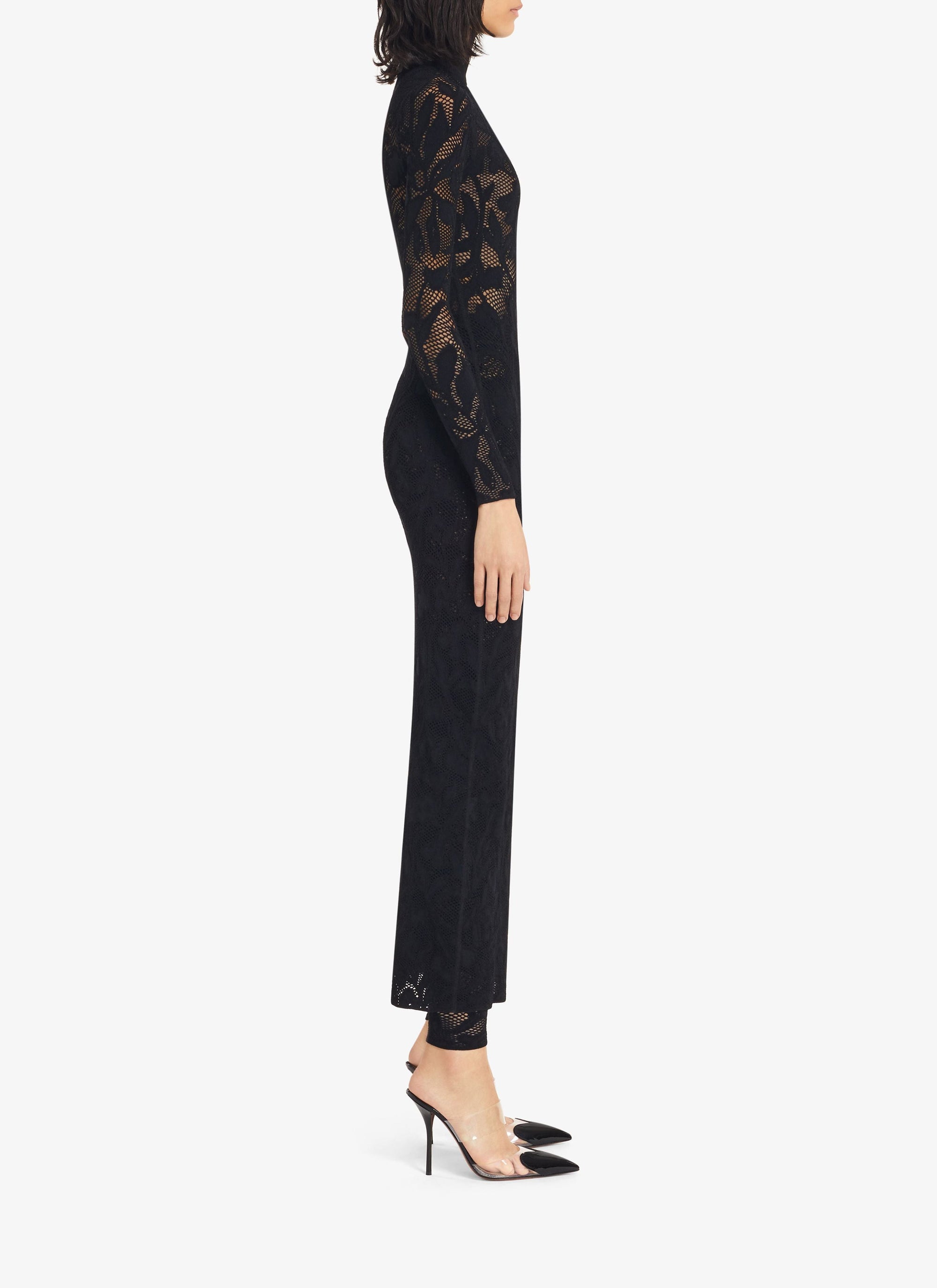 Robe longue en dentelle stretch - Noir Alaïa