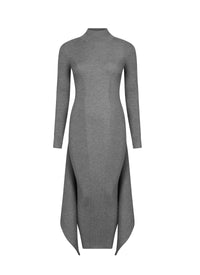 Multi-waisted straight dress in cashmere and silk - Heather grey