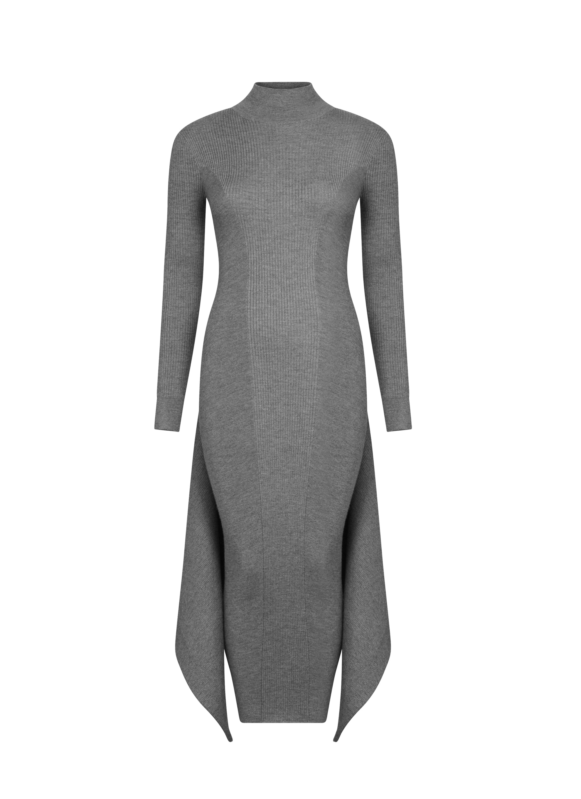 Multi-waisted straight dress in cashmere and silk - Heather grey