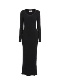 Robe longue côtelée brillante - Noir Alaïa