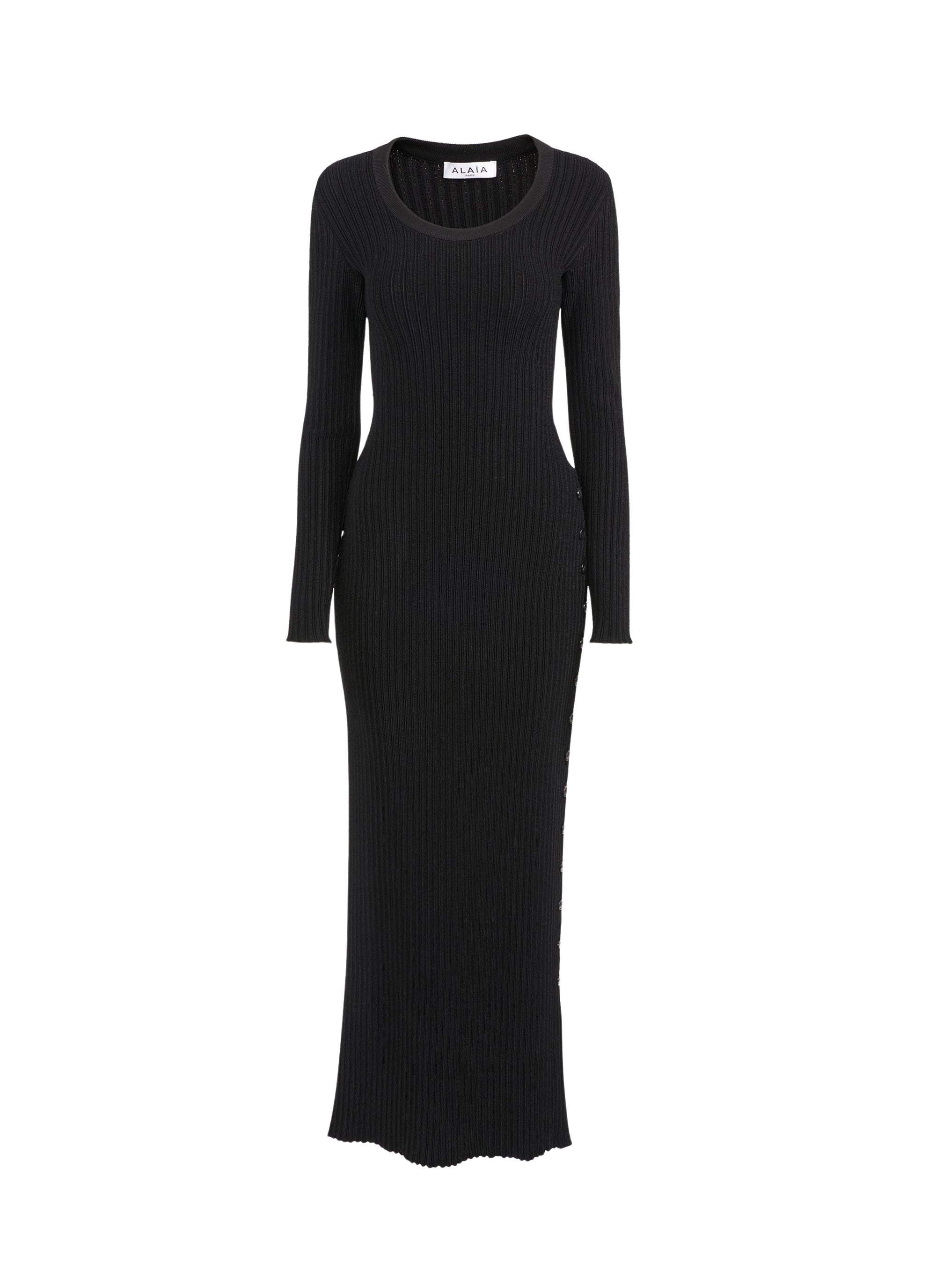Robe longue côtelée brillante - Noir Alaïa