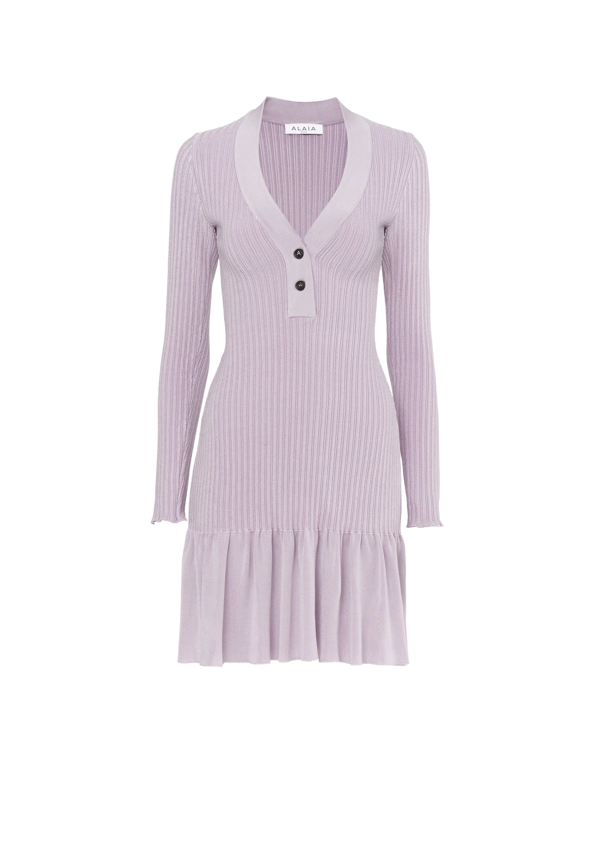 Shiny ribbed short dress - Lilac