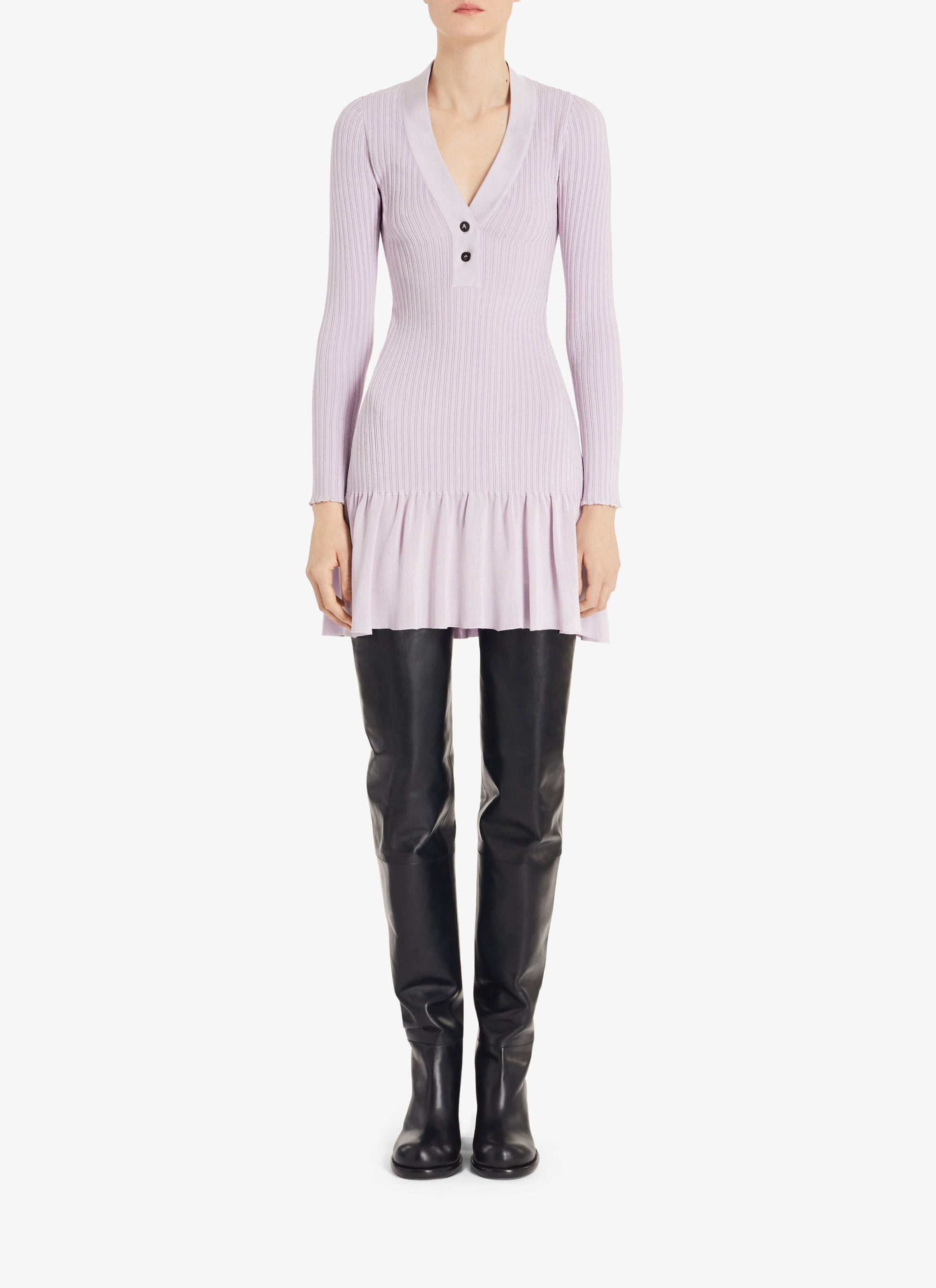 Shiny ribbed short dress - Lilac