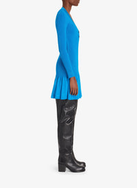 Robe courte côtelée brillante - Bleu