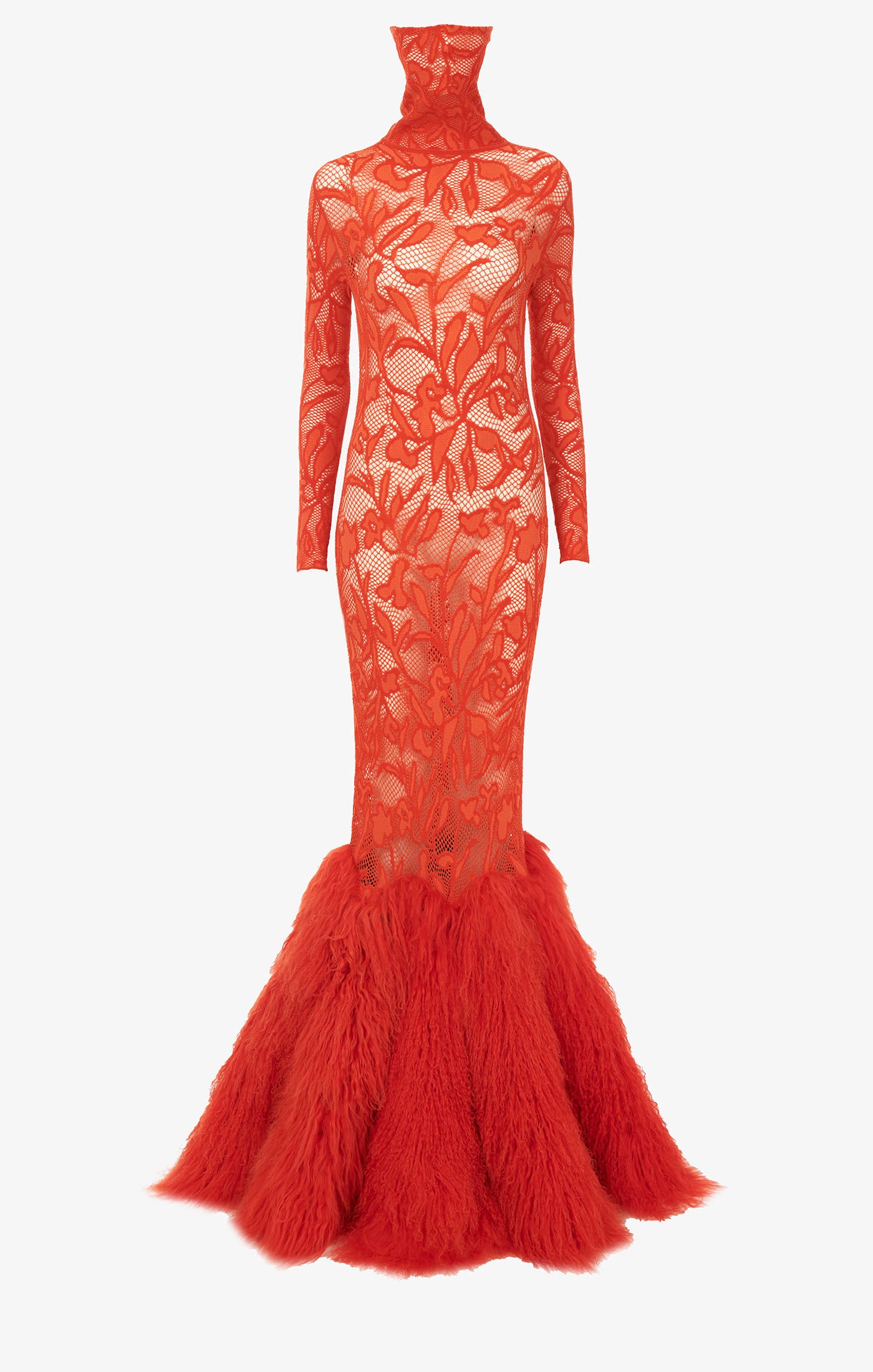 Stretch lace dress - Dark orange