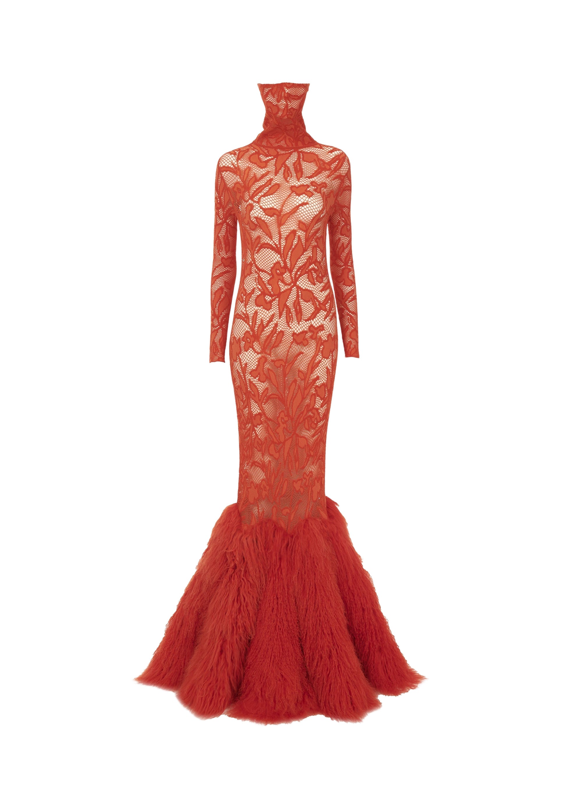 Stretch lace dress - Dark orange