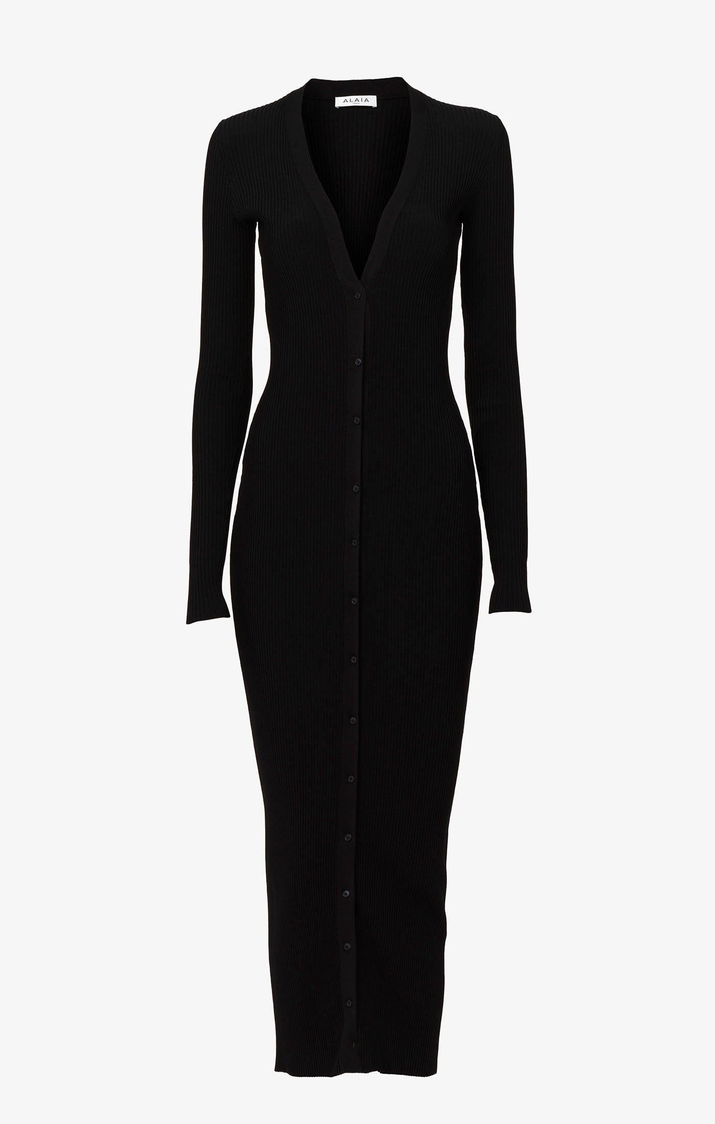 Robe droite cotelée à boutons - Noir Alaïa