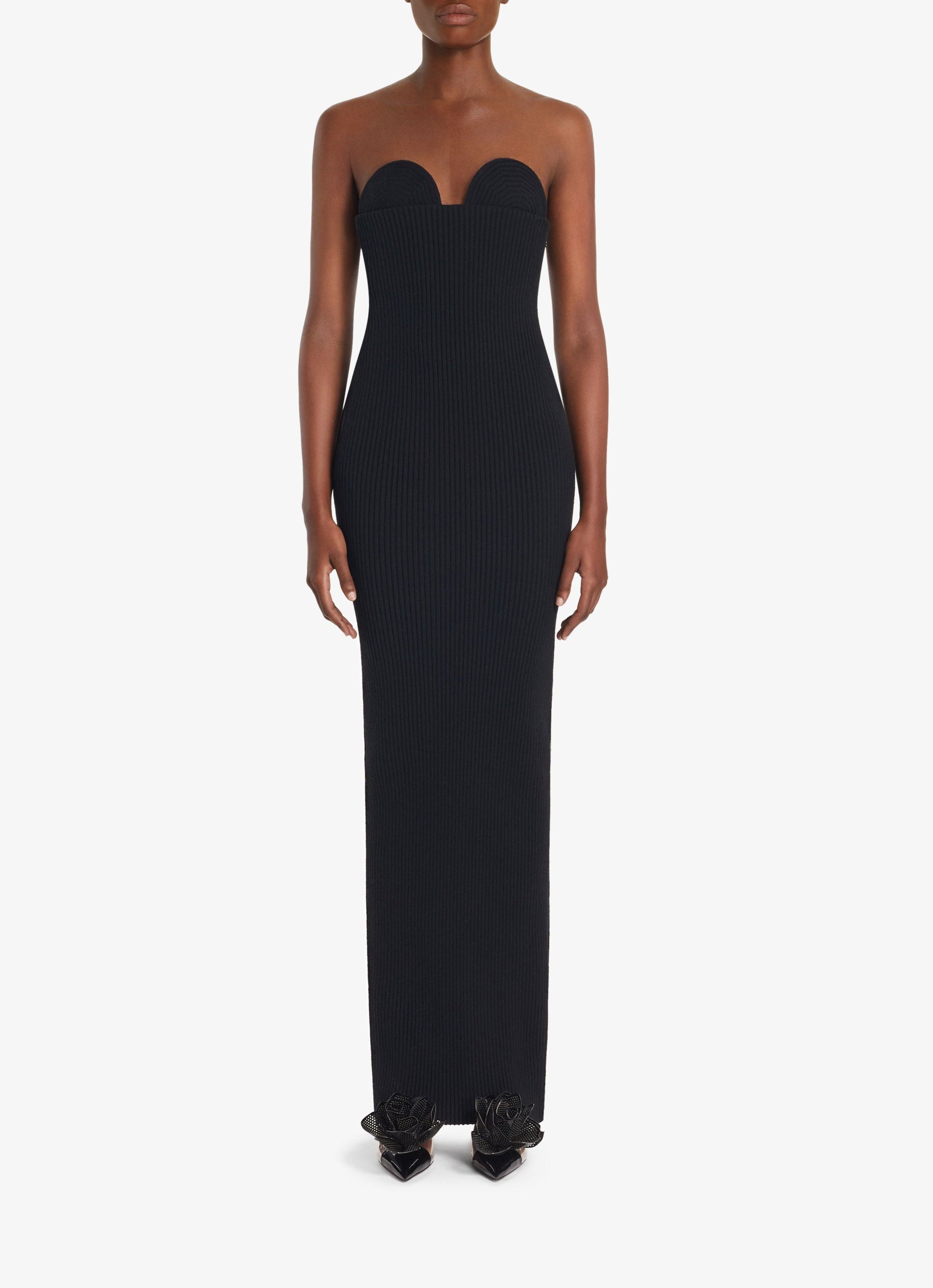 Robe longue moulante côtelée en laine et cachemire - Noir Alaïa