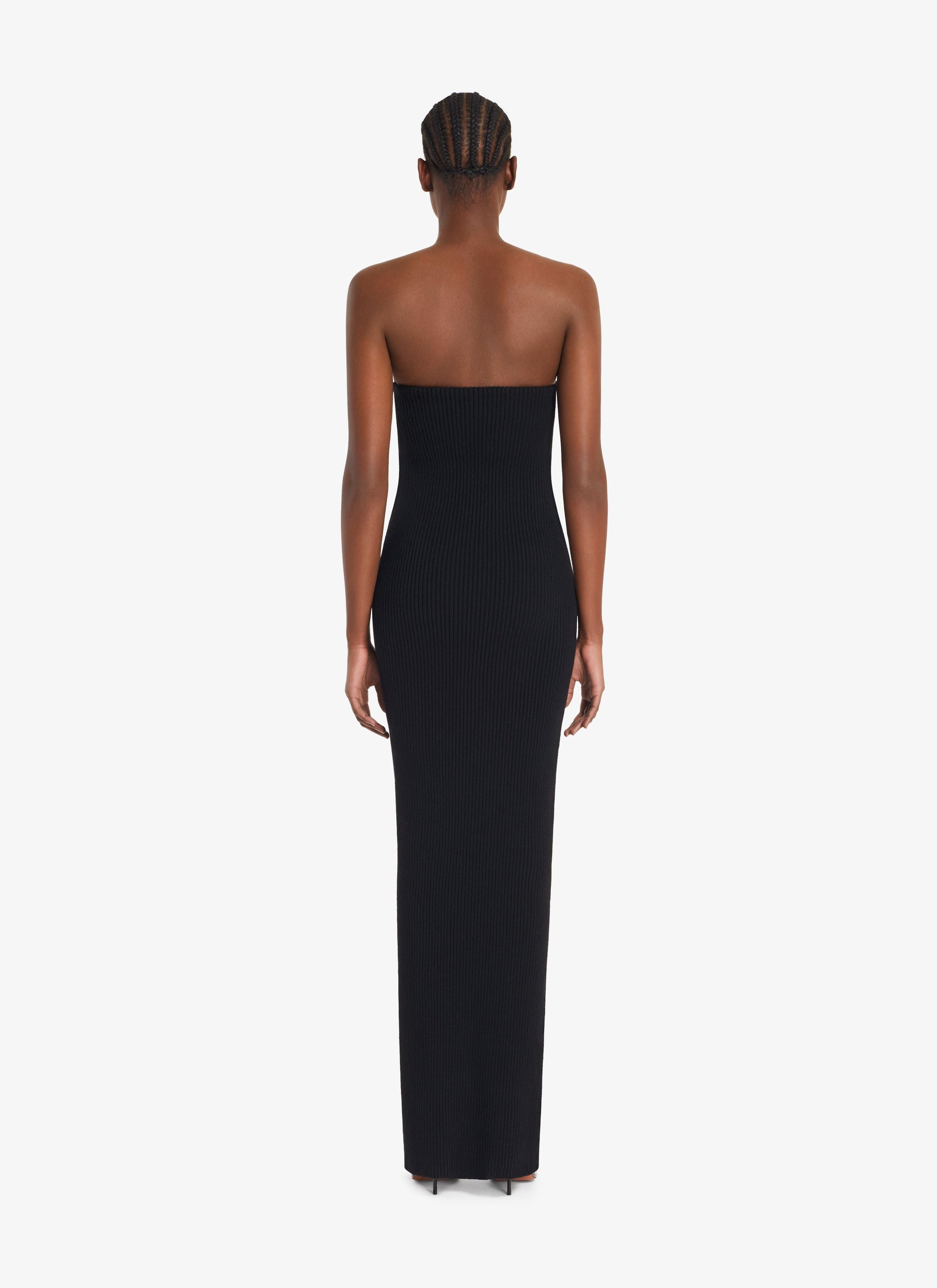 Robe longue moulante côtelée en laine et cachemire - Noir Alaïa