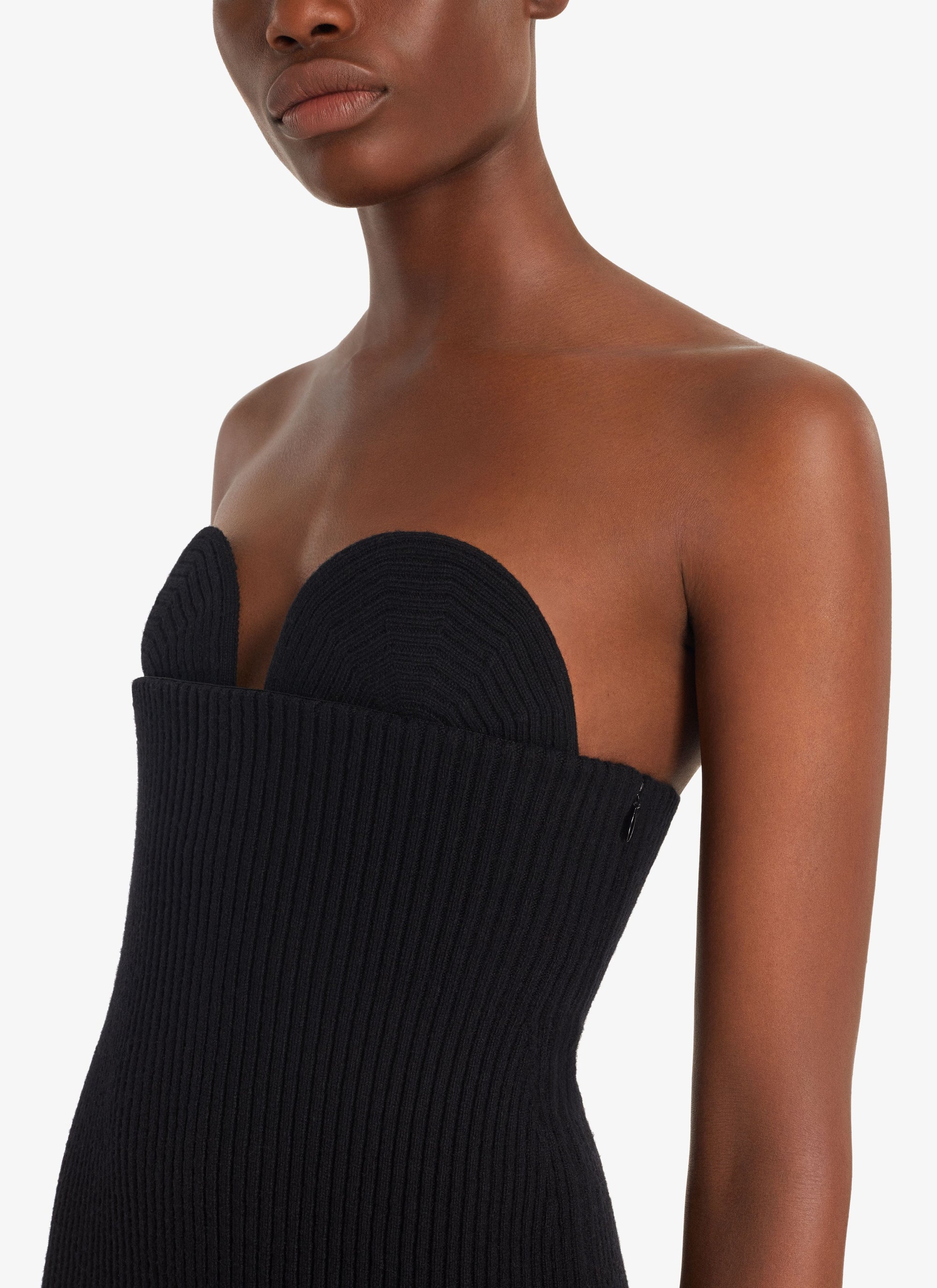 Robe longue moulante côtelée en laine et cachemire - Noir Alaïa