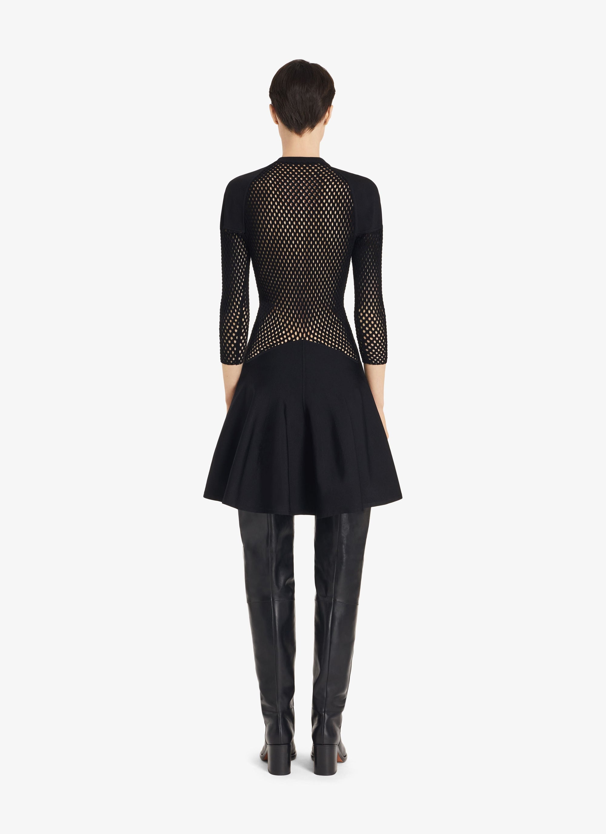 Bi-material flared dress - Black Alaïa