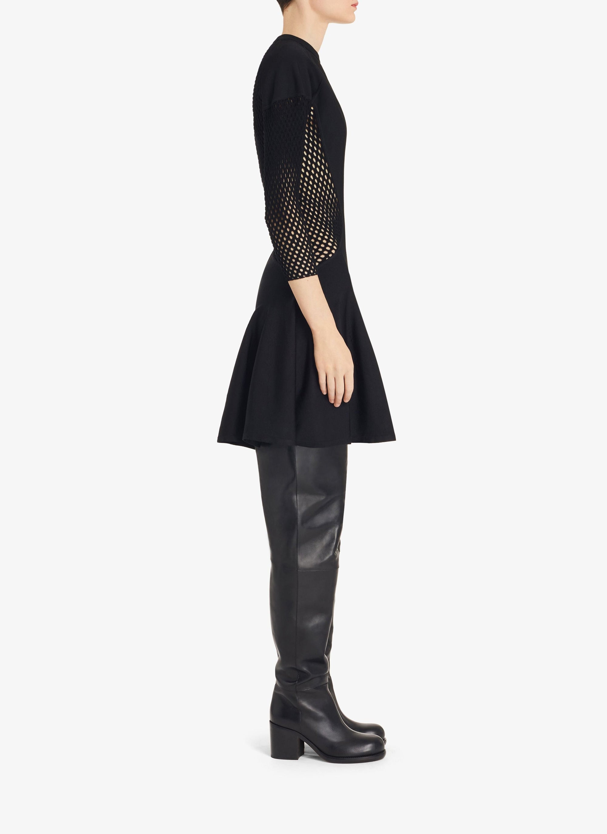 Bi-material flared dress - Black Alaïa