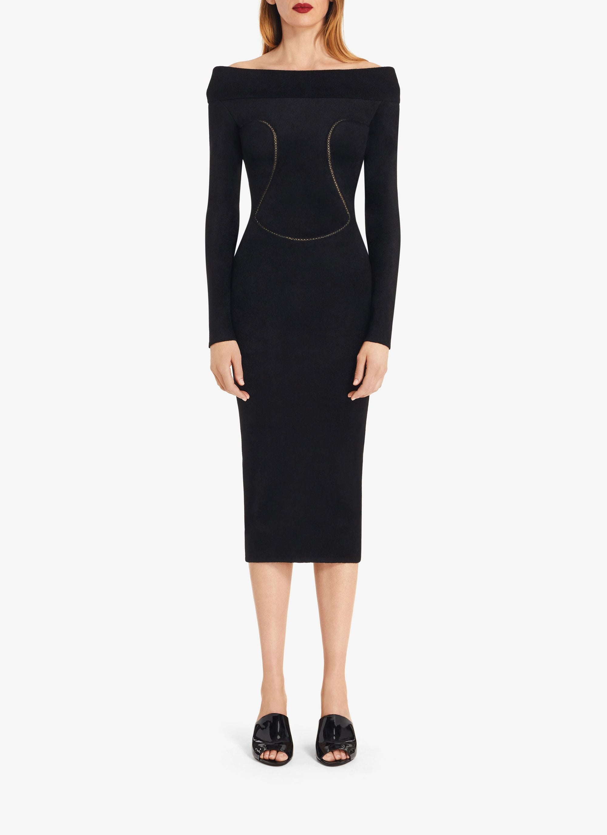 Robe épaules nues en laine mélangée - Noir Alaïa