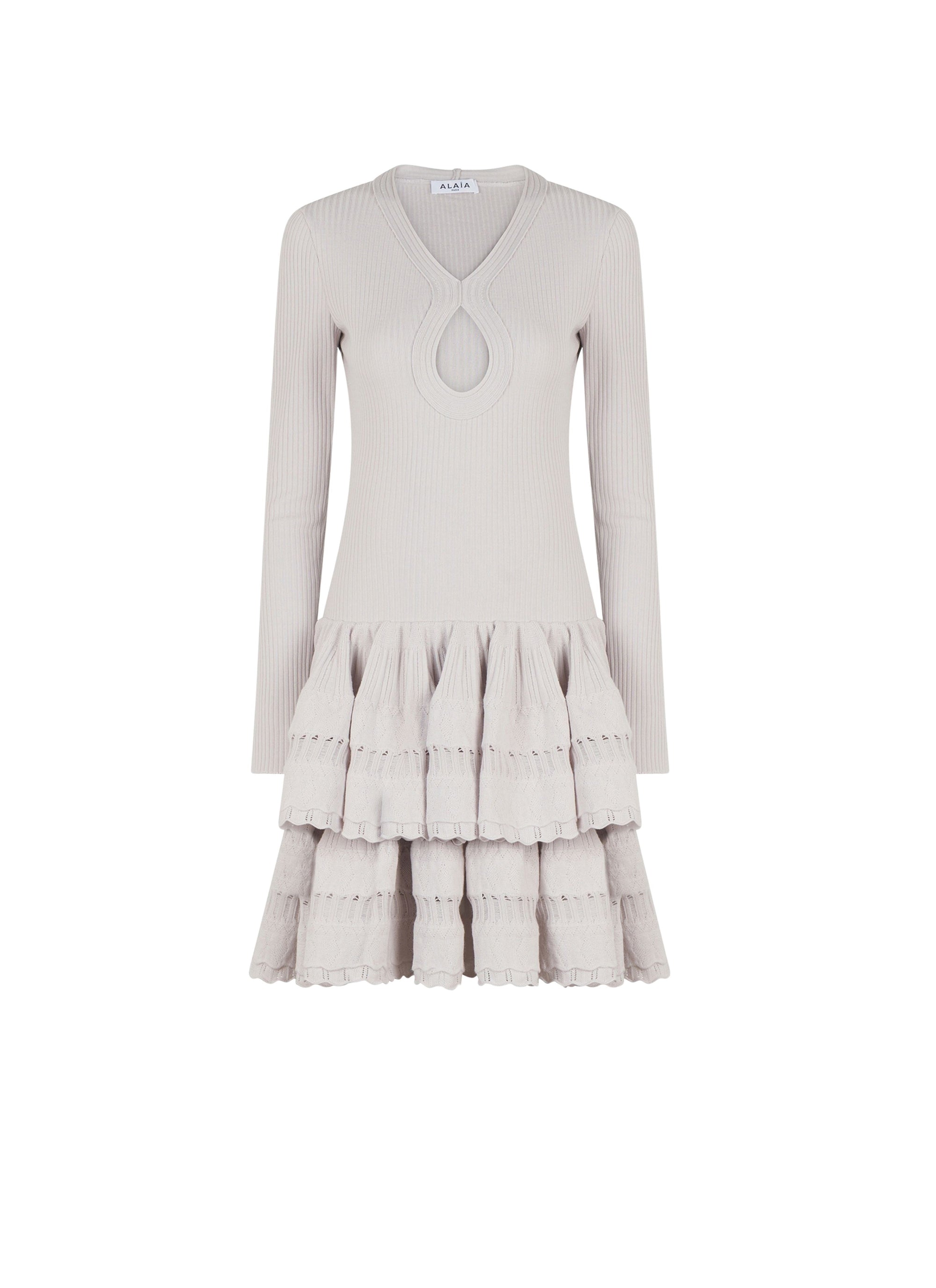 Robe à volants en laine - Gris Clair