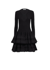 Robe à volants en laine - Noir Alaïa