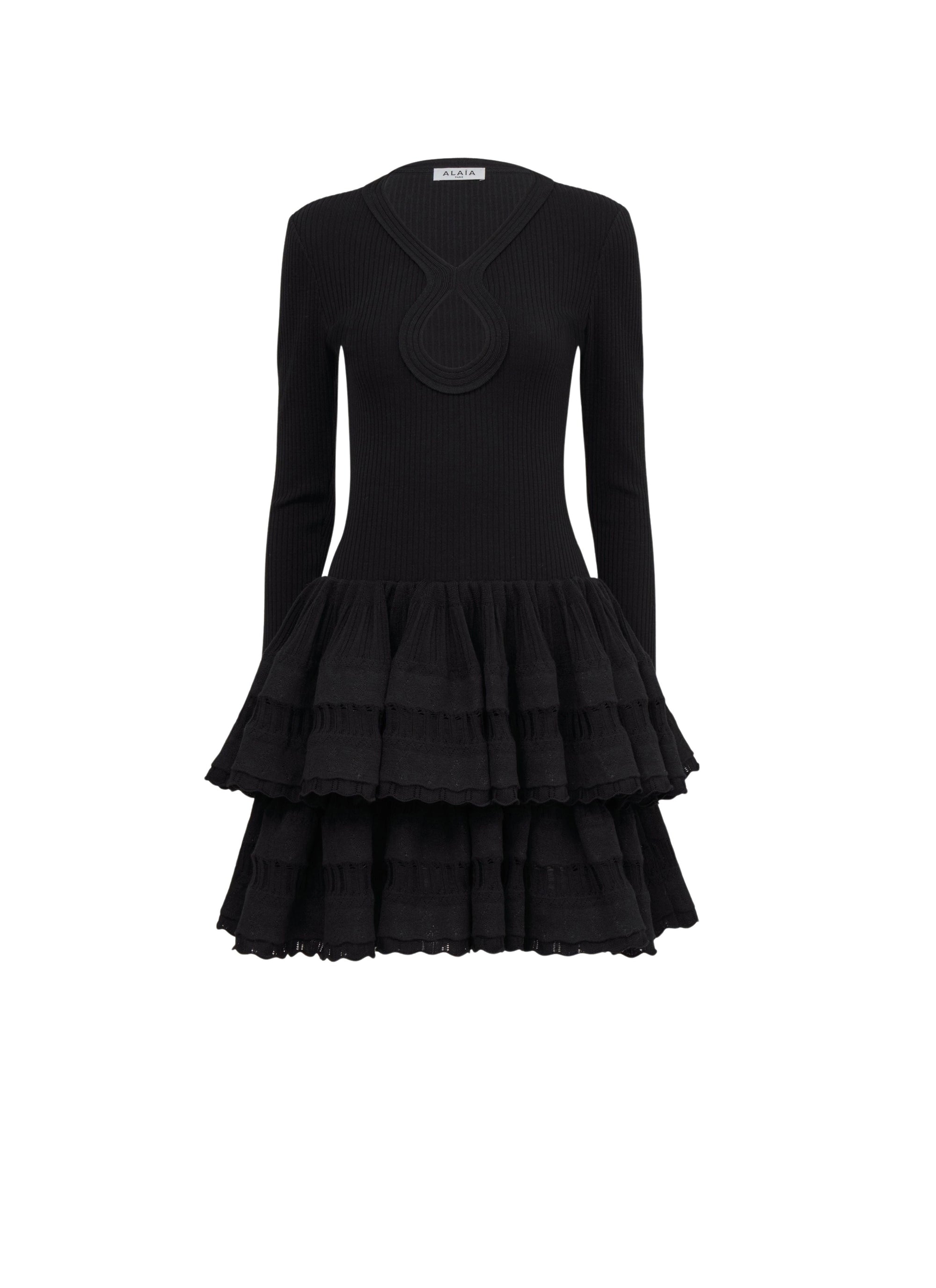 Robe à volants en laine - Noir Alaïa