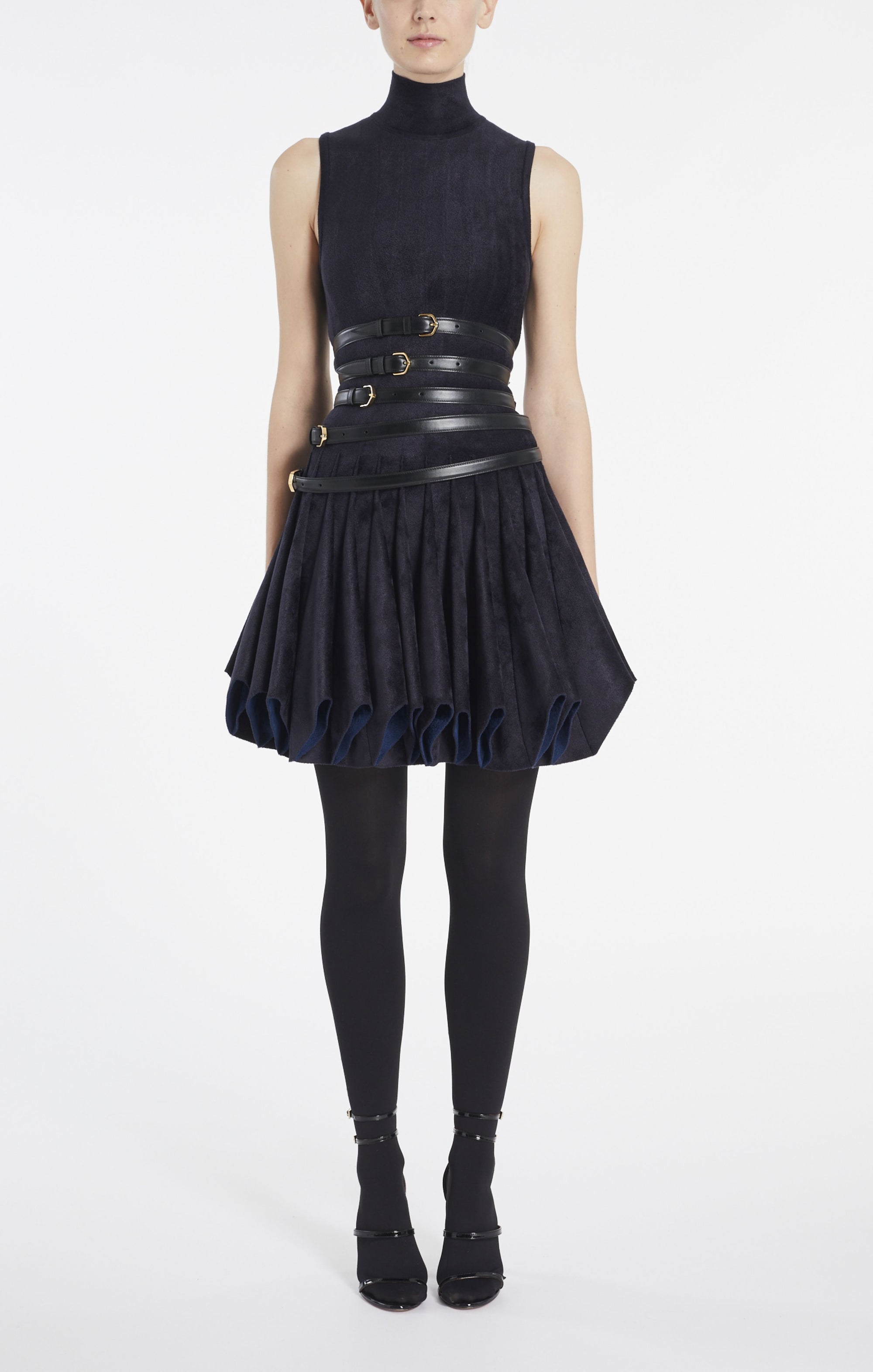 Wool blend gored flared dress - Dark blue