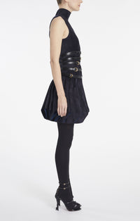 Wool blend gored flared dress - Dark blue