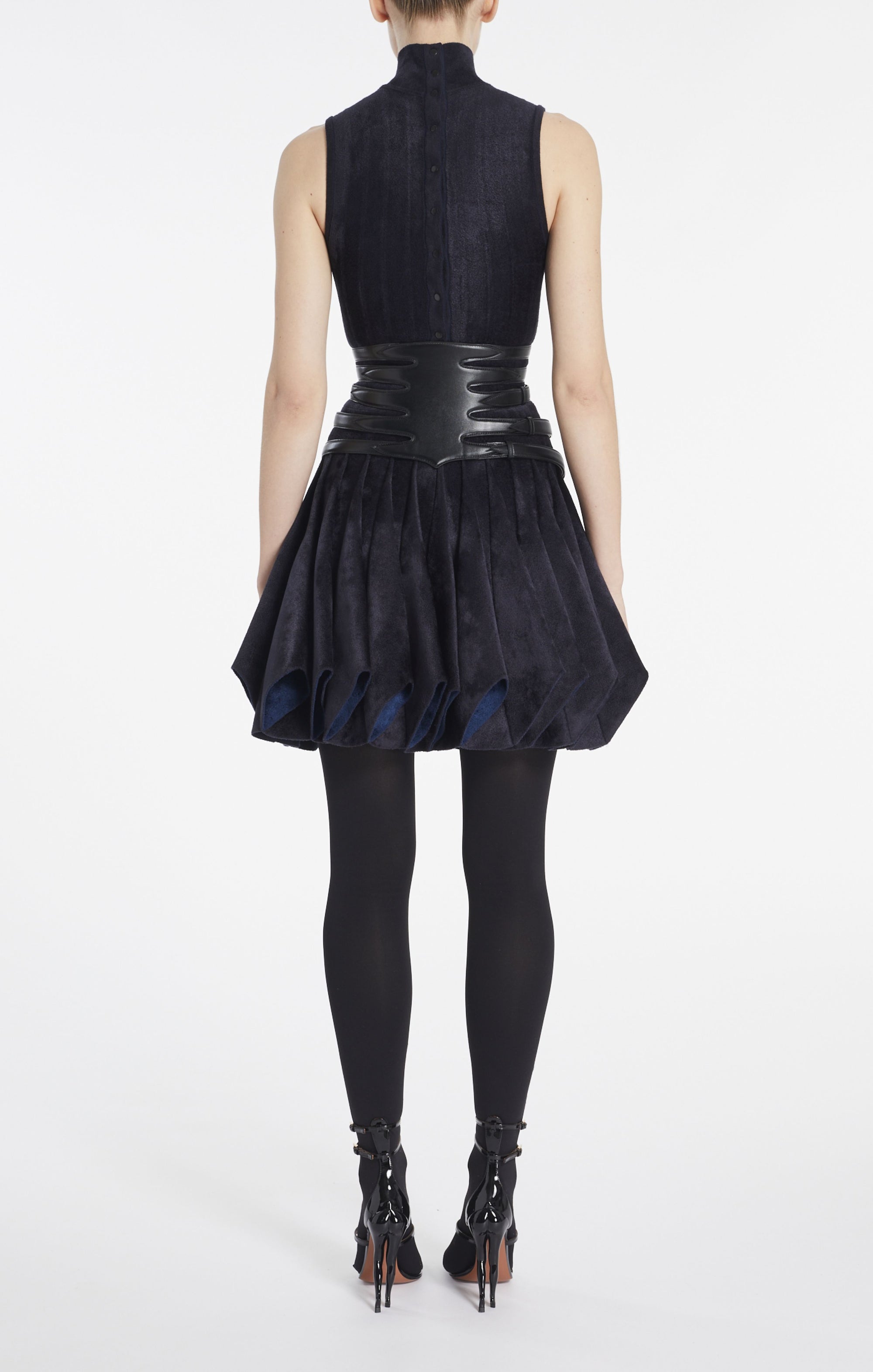 Wool blend gored flared dress - Dark blue